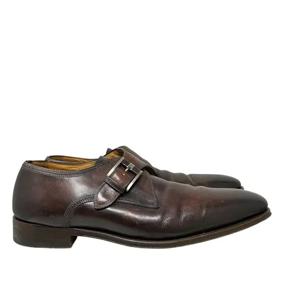 Magnanni Loafers Mens 11 Brown Leather Marco II Monk Strap Buckle Dress Shoes